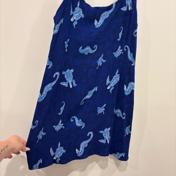 Textured Mini Blue Dress with Sea Life Print - Picture 3 of 8